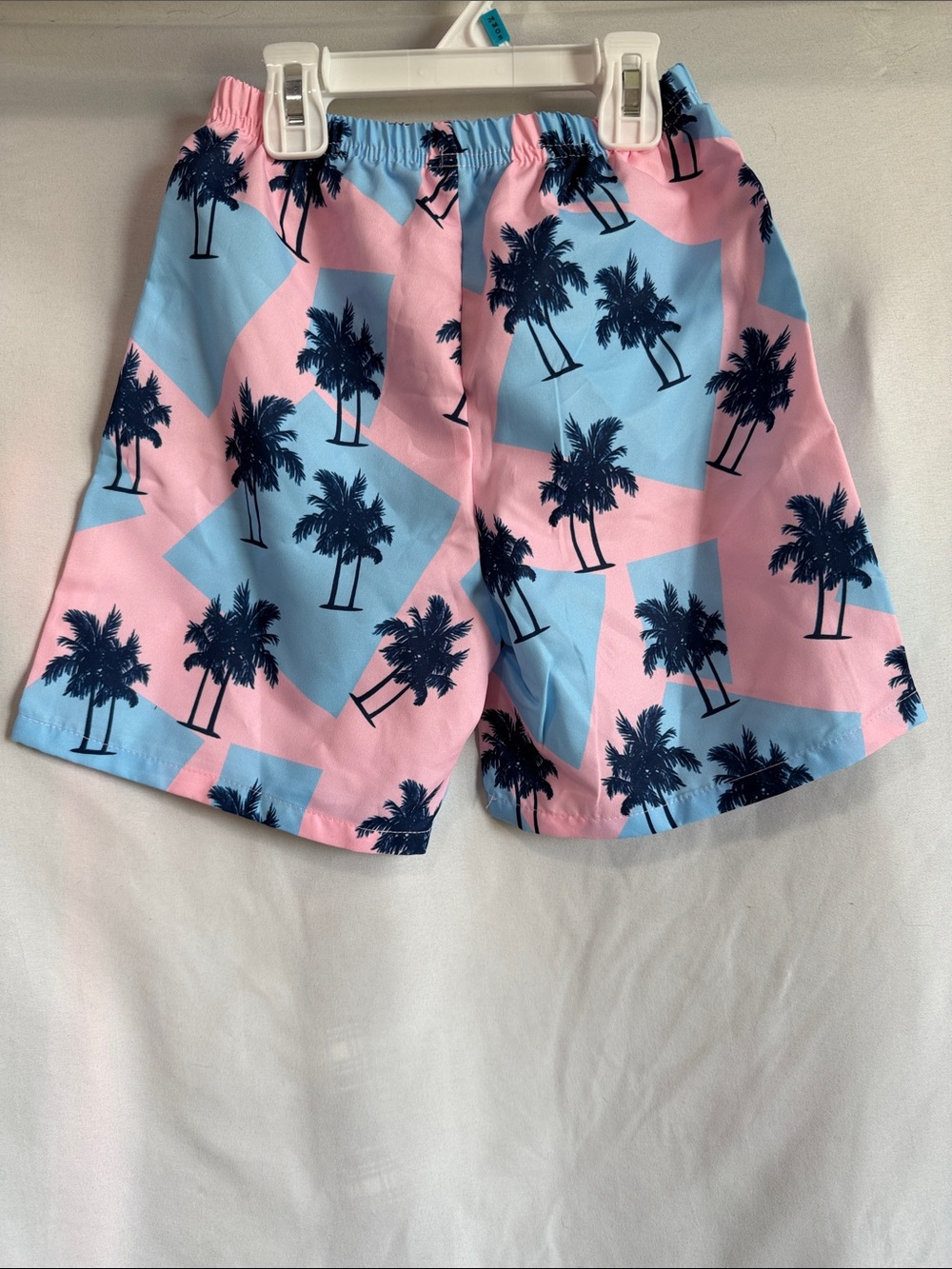 Kids Palm Print Swim Shorts - Pink & Light Blue